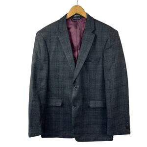 Tommy Hilfiger Dark Gray Plaid Worsted Wool Blazer Sport Coat Jacket 42L